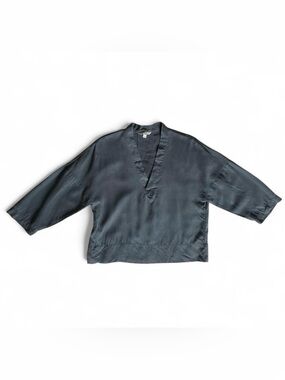 GAP Silky V-Neck ¾ Sleeve Top | S | Slate Gray